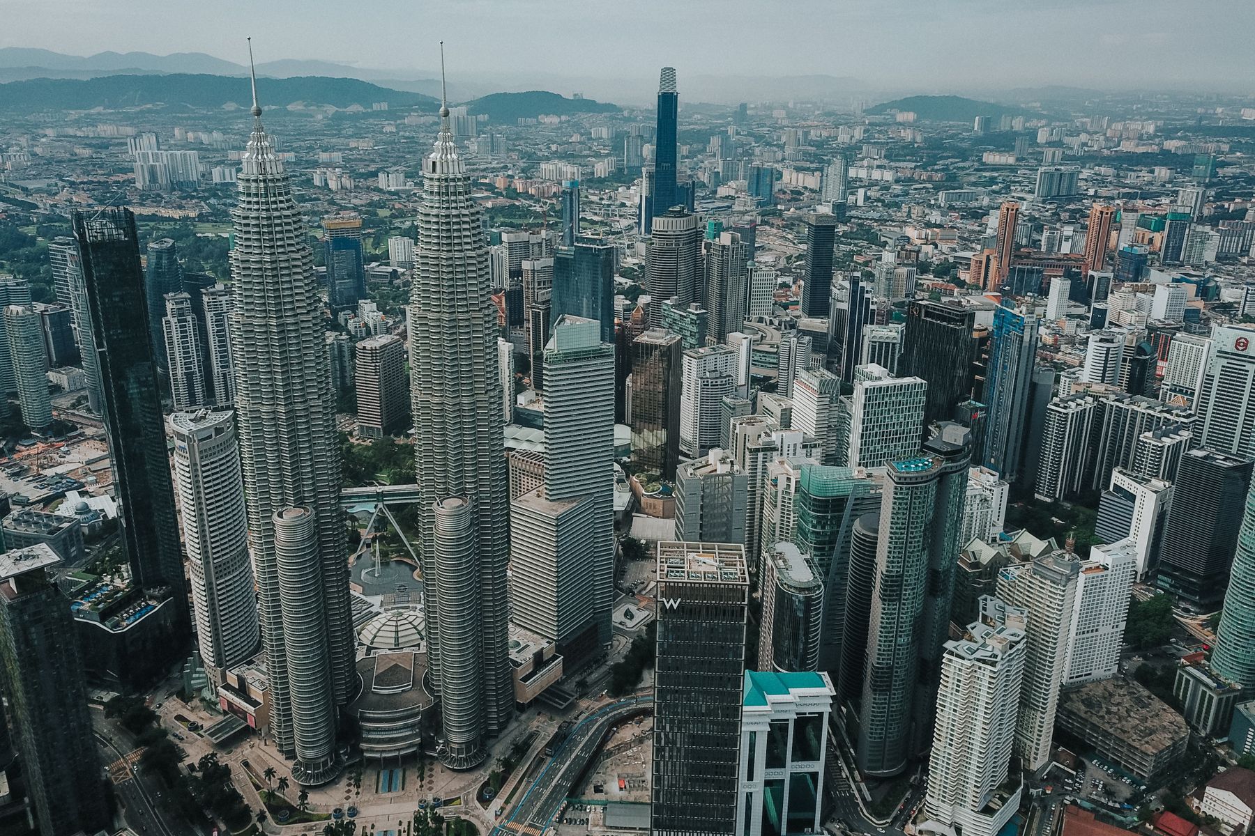 Aerial view of a modern financial district